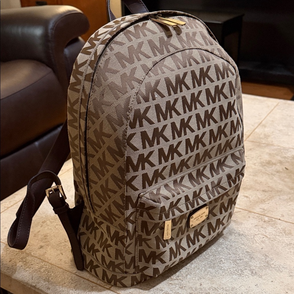 Michael Kors Signature Tan and Brown Backpack - Picture 4 of 5